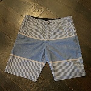 Volcom Blue and Gray Striped Hybrid Shorts